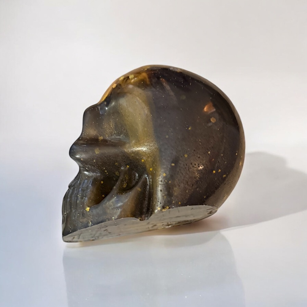 Resin Human Skull- Gold, Black, Marble for Brains - Picture 7 of 13